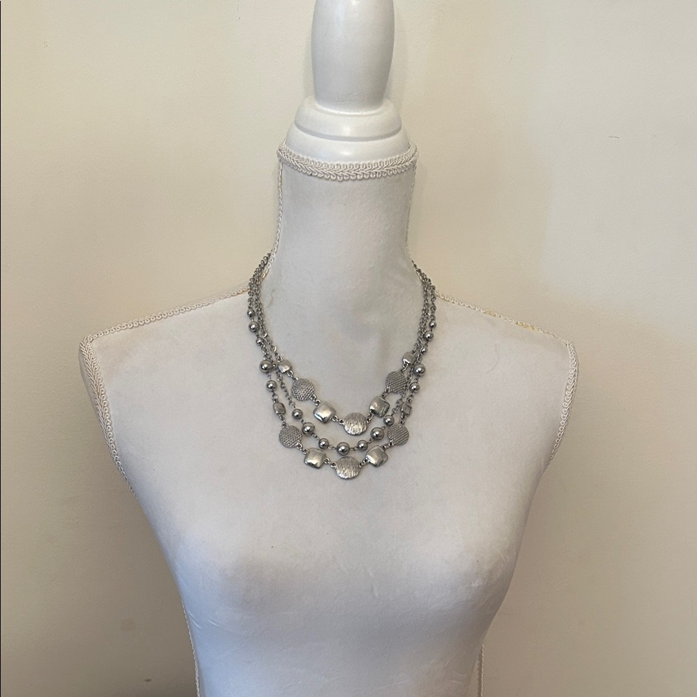 Silver Layered Statement Necklace | Multi Strand … - image 2